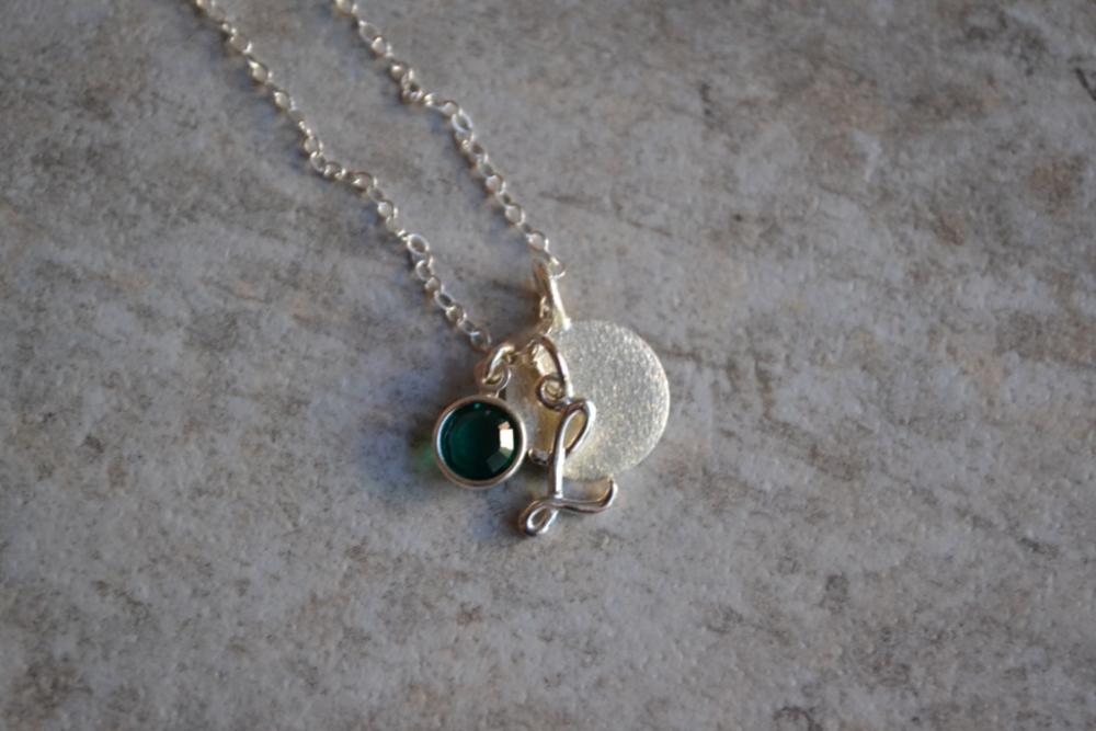 Initial And Birthstone Charm Necklace (sterling Silver)